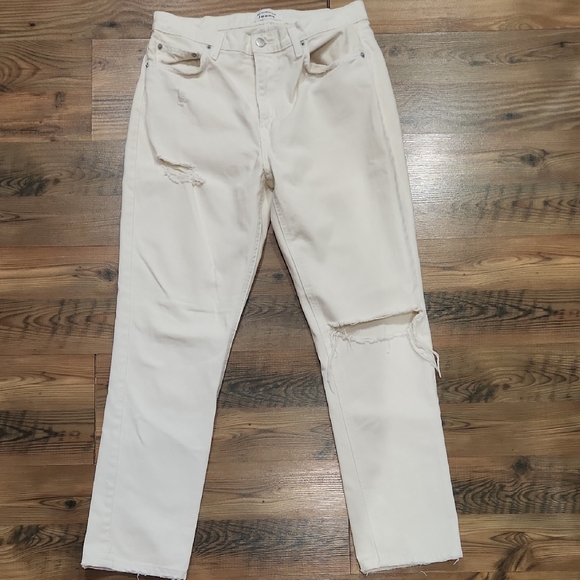 Reformation Denim - Reformation Julia High‎ Cigarette Jean Ivory Cream Destroyed Distressed Size 30